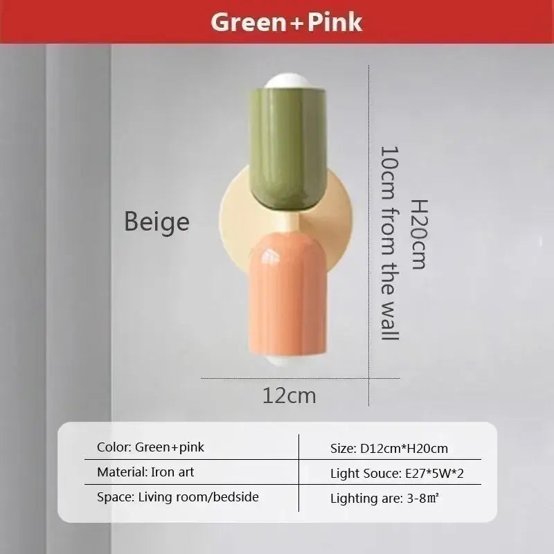 Minimalist cream & coral double head wall lamps for bedroom