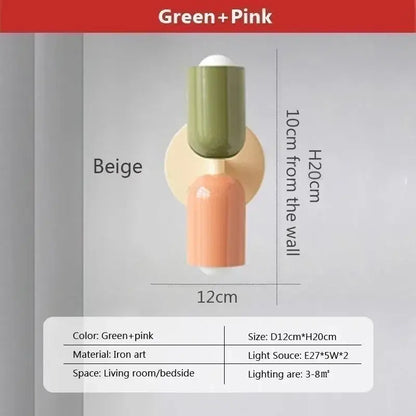 Minimalist cream & coral double head wall lamps for bedroom