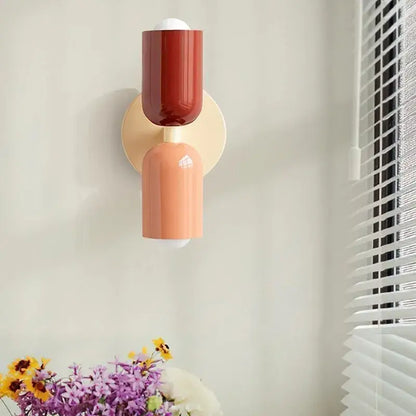 Minimalist cream & coral double head wall lamps for bedroom
