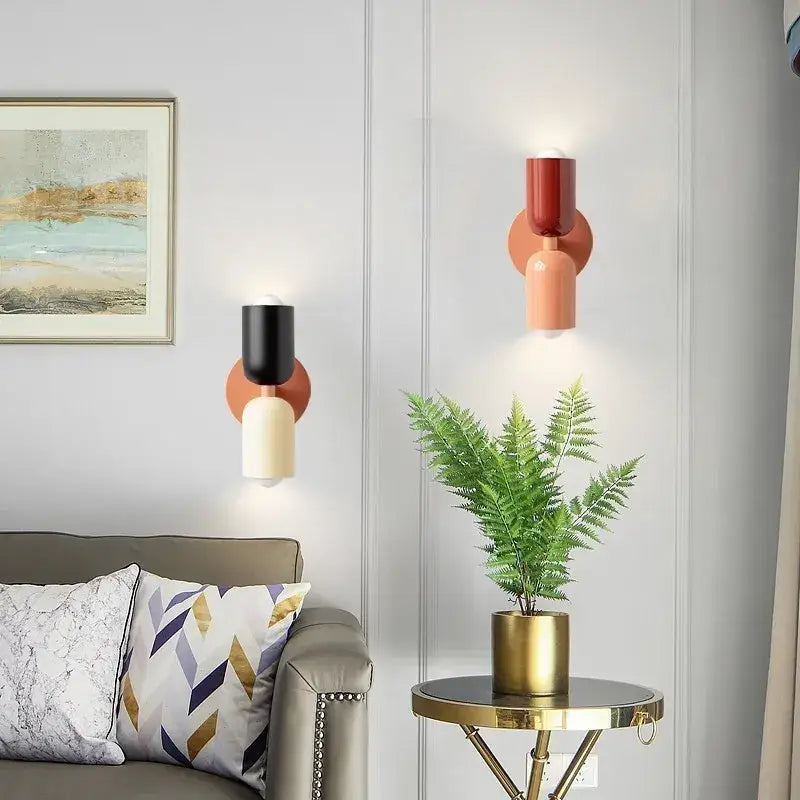 Minimalist cream & coral double head wall lamps for bedroom