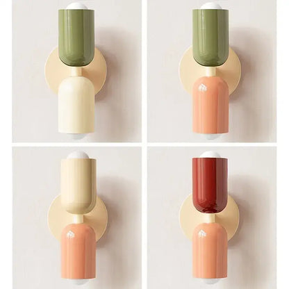 Minimalist cream & coral double head wall lamps for bedroom