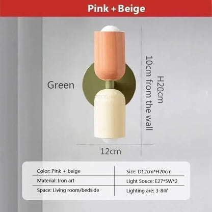 Minimalist cream & coral double head wall lamps for bedroom