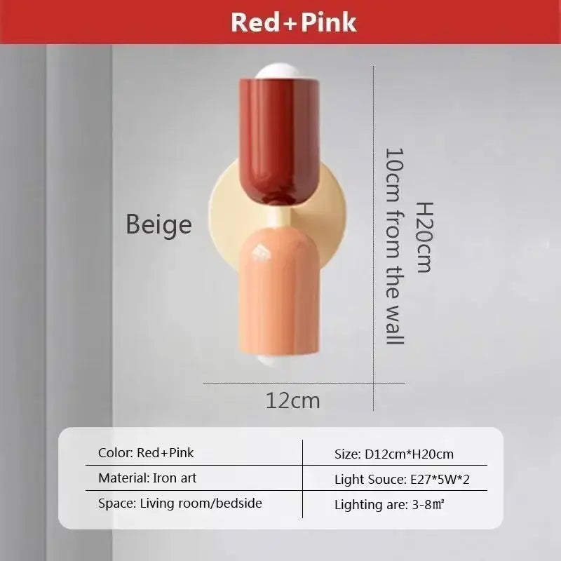 Minimalist cream & coral double head wall lamps for bedroom