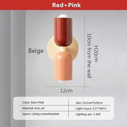 Minimalist cream & coral double head wall lamps for bedroom