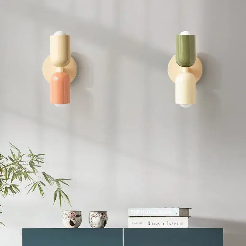 Minimalist cream & coral double head wall lamps for bedroom