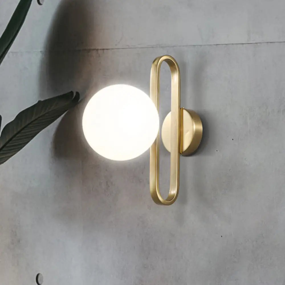 DecorBites™ Minimalist Cream Matte Glass Wall Light with Gold Oval Arm and 1 Bulb Sconce