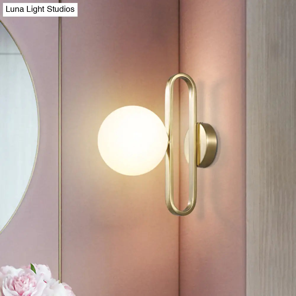 DecorBites™ Minimalist Cream Matte Glass Wall Light with Gold Oval Arm and 1 Bulb Sconce