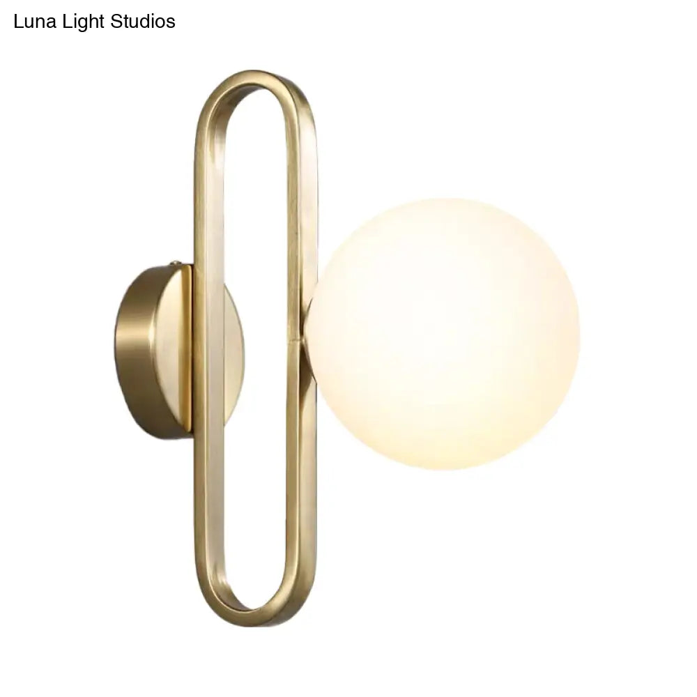 DecorBites™ Minimalist Cream Matte Glass Wall Light with Gold Oval Arm and 1 Bulb Sconce