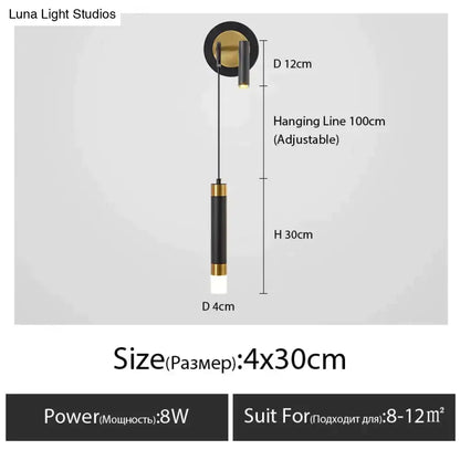Minimalist creative luxury black & gold bedside wall lamp bedroom