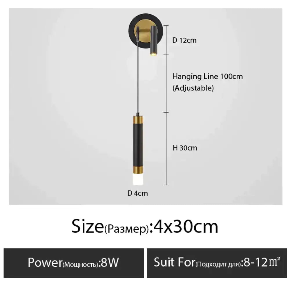 Minimalist creative luxury black & gold bedside wall lamp bedroom