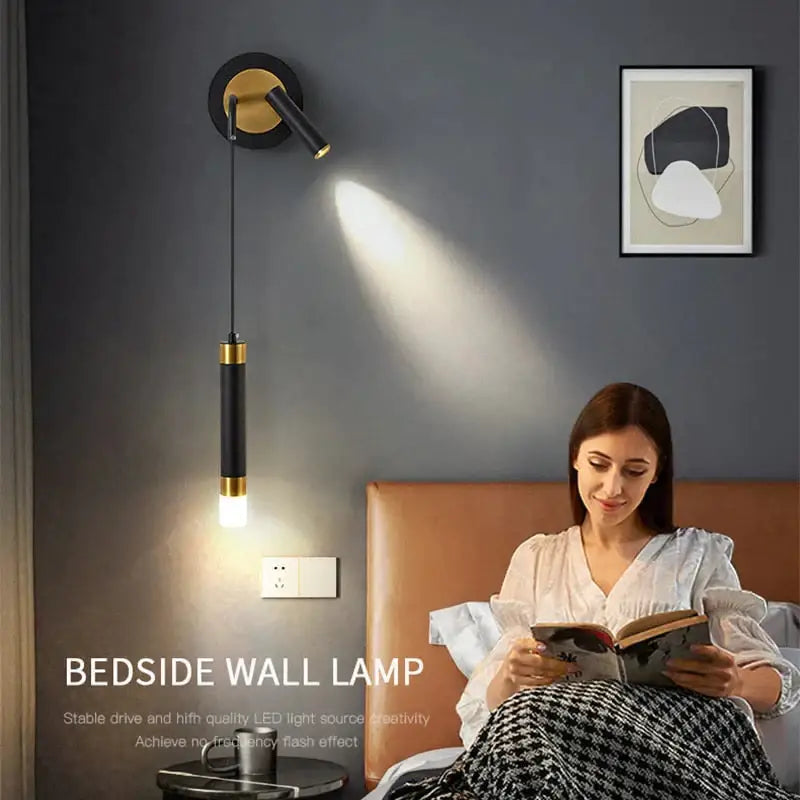 Minimalist creative luxury black & gold bedside wall lamp bedroom