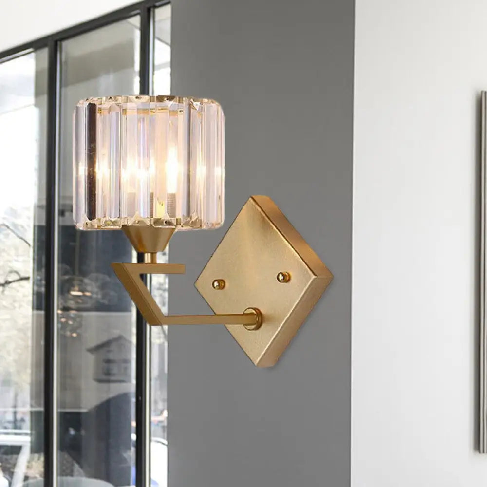 DecorBites™ Minimalist Crystal Block Cylindrical Wall Sconce - Gold Finish