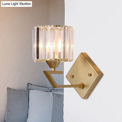 DecorBites™ Minimalist Crystal Block Cylindrical Wall Sconce - Gold Finish
