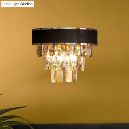 DecorBites™ Minimalist Crystal Block Sconce Light Fixture with 3 Bulbs – Black and Gold Wall Mount Lamp