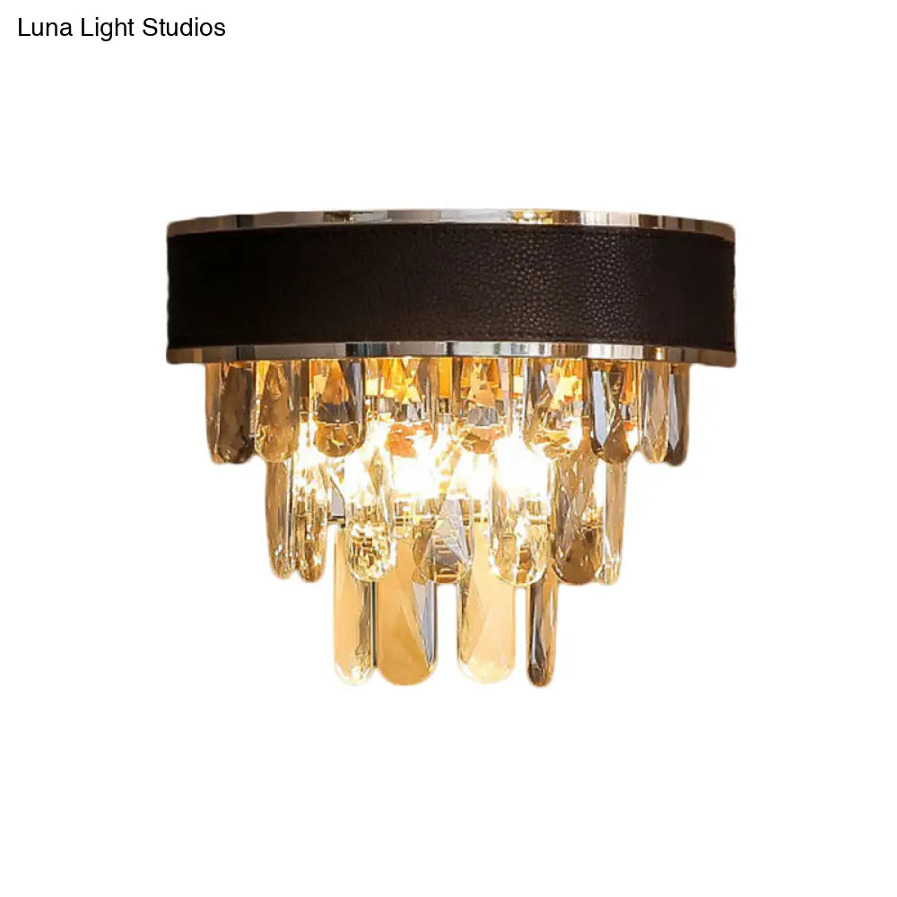 DecorBites™ Minimalist Crystal Block Sconce Light Fixture with 3 Bulbs – Black and Gold Wall Mount Lamp