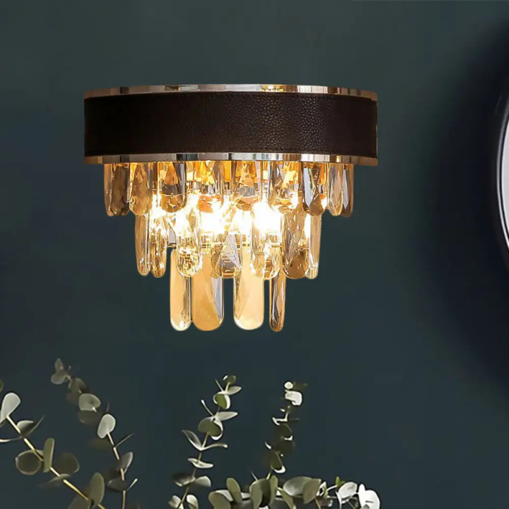 DecorBites™ Minimalist Crystal Block Sconce Light Fixture with 3 Bulbs – Black and Gold Wall Mount Lamp