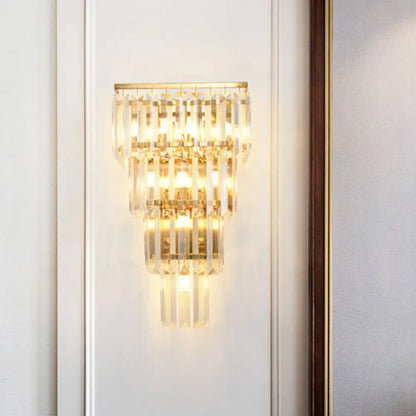DecorBites™ Minimalist Crystal Block Tiered Wall Light - 7 Light Gold Finish Sconce