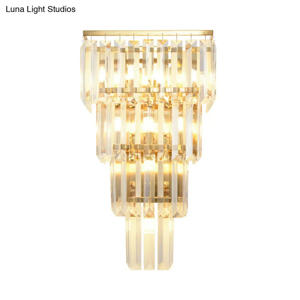 DecorBites™ Minimalist Crystal Block Tiered Wall Light - 7 Light Gold Finish Sconce