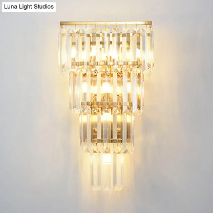DecorBites™ Minimalist Crystal Block Tiered Wall Light - 7 Light Gold Finish Sconce