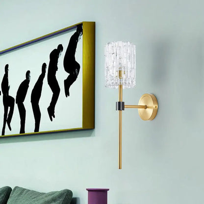 DecorBites™ Minimalist Crystal Cylindrical Wall Sconce - 1/2 Lights Brass Fixture for Living Room