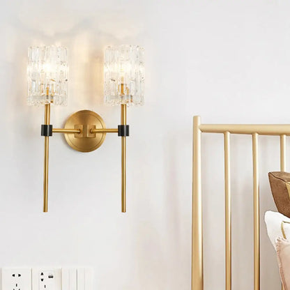 DecorBites™ Minimalist Crystal Cylindrical Wall Sconce - 1/2 Lights Brass Fixture for Living Room