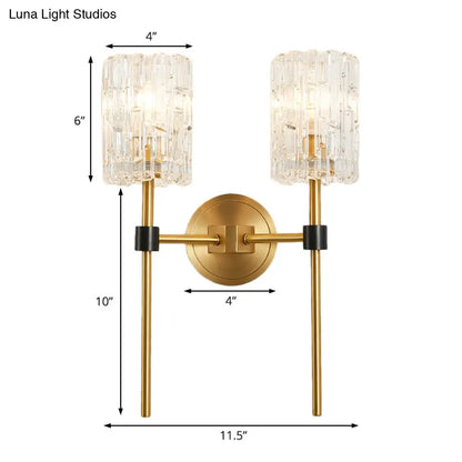 DecorBites™ Minimalist Crystal Cylindrical Wall Sconce - 1/2 Lights Brass Fixture for Living Room