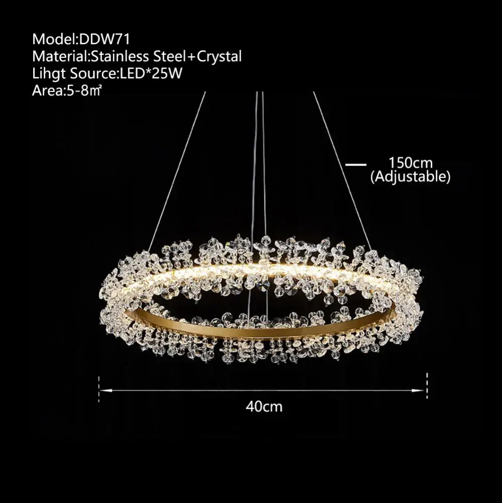 Minimalist crystal gold & black ring chandelier dining room light