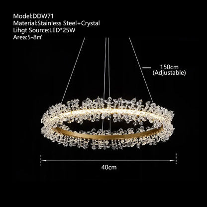Minimalist crystal gold & black ring chandelier dining room light