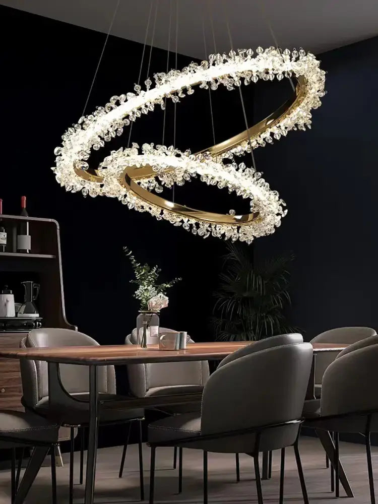 Minimalist crystal gold & black ring chandelier dining room light