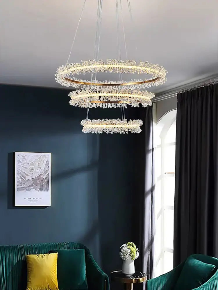Minimalist crystal gold & black ring chandelier dining room light