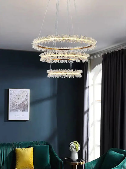 Minimalist crystal gold & black ring chandelier dining room light