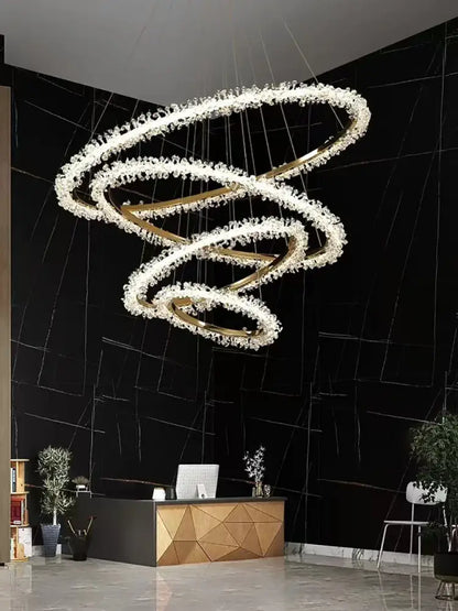 Minimalist crystal gold & black ring chandelier dining room light