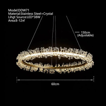 Minimalist crystal gold & black ring chandelier dining room light