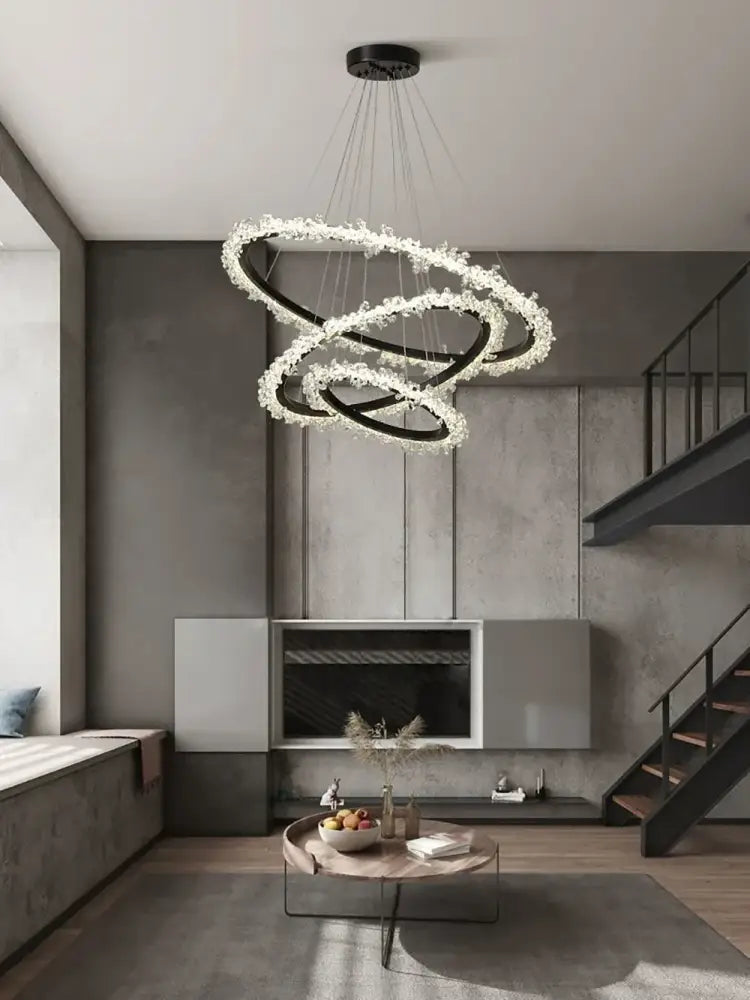 Minimalist crystal gold & black ring chandelier dining room light