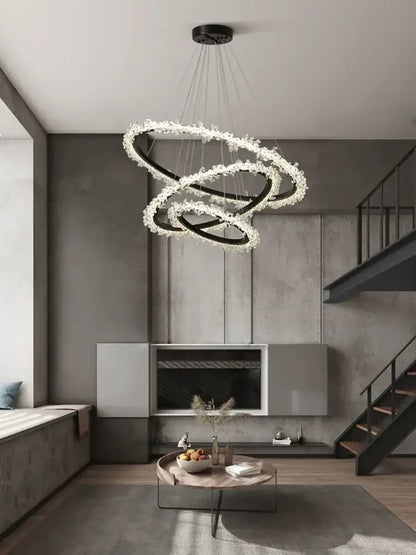 Minimalist crystal gold & black ring chandelier dining room light