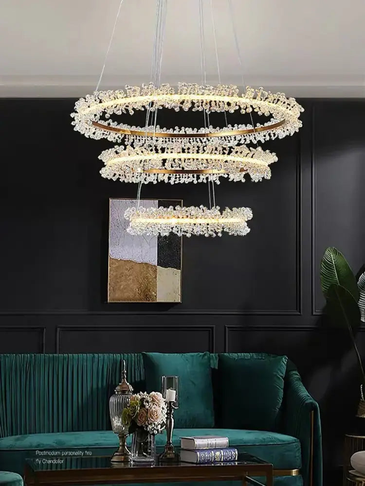 Minimalist crystal gold & black ring chandelier dining room light
