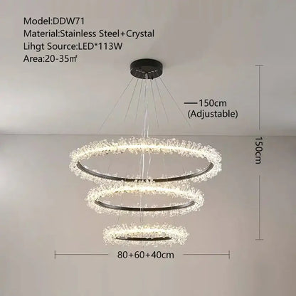 Minimalist crystal gold & black ring chandelier dining room light