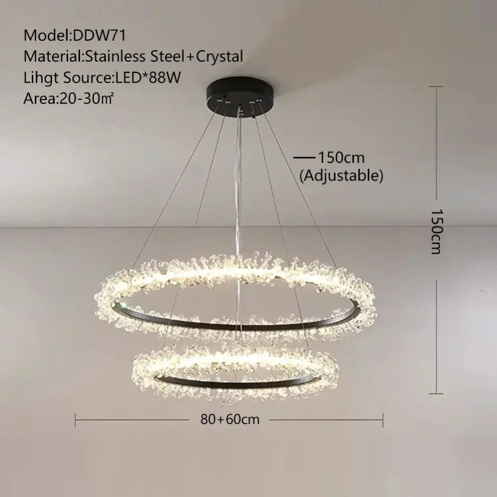 Minimalist crystal gold & black ring chandelier dining room light
