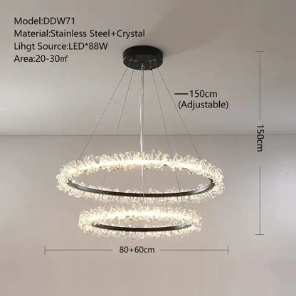 Minimalist crystal gold & black ring chandelier dining room light