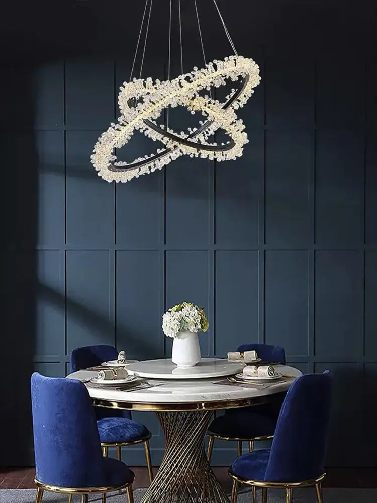 Minimalist crystal gold & black ring chandelier dining room light
