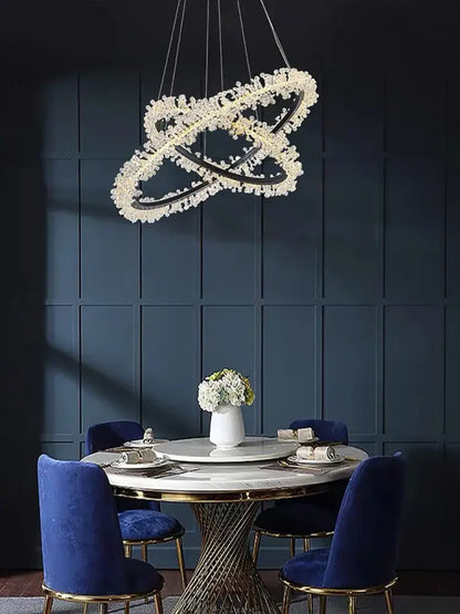 Minimalist crystal gold & black ring chandelier dining room light