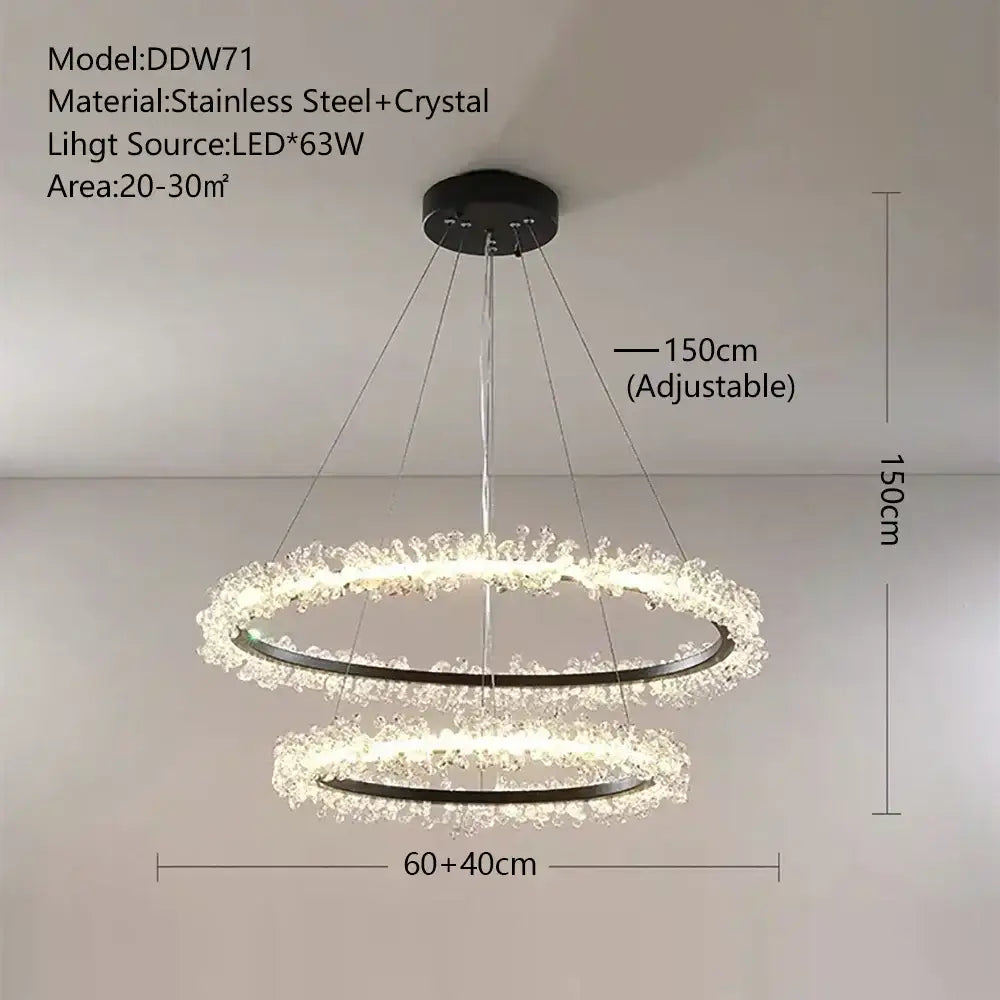 Minimalist crystal gold & black ring chandelier dining room light