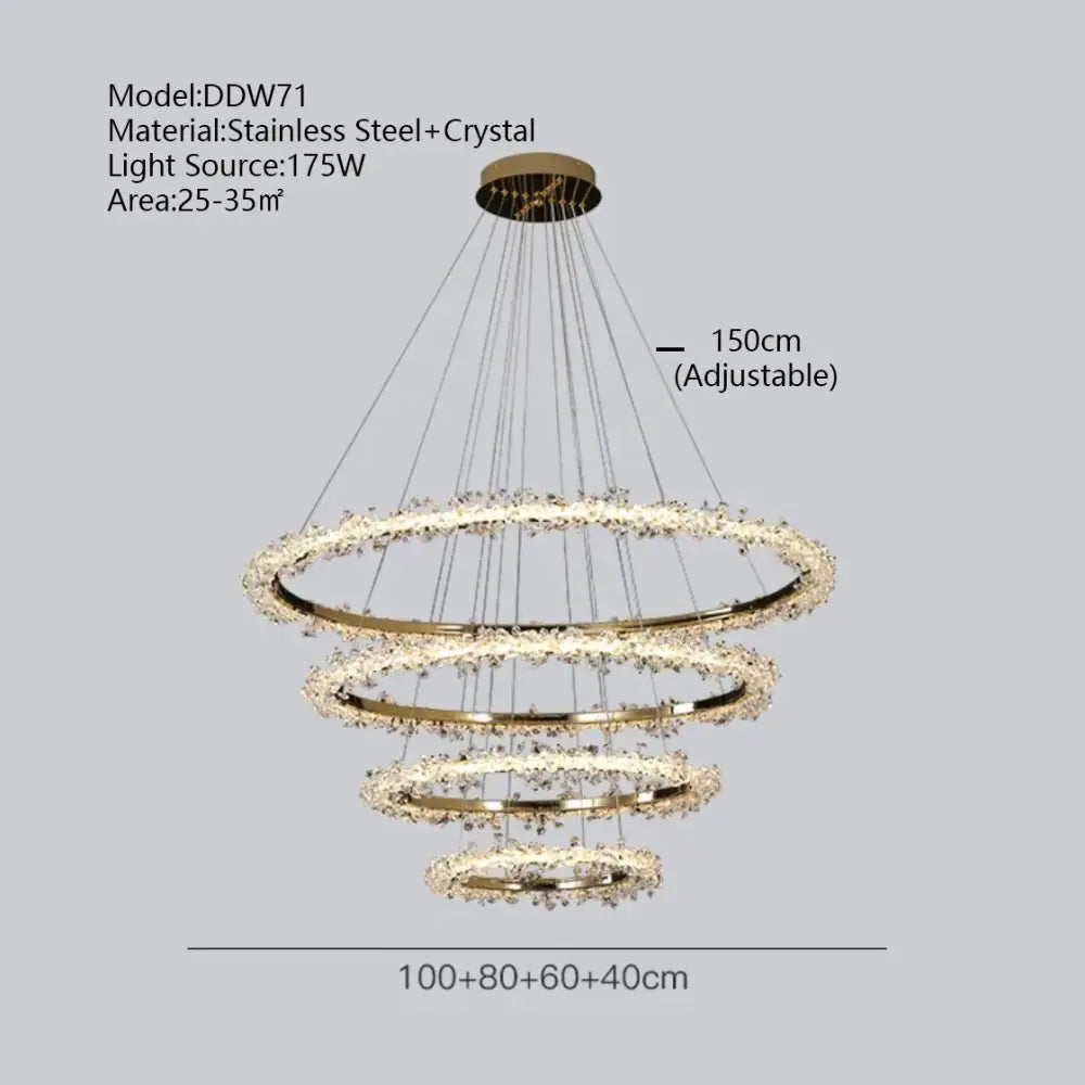 Minimalist crystal gold & black ring chandelier dining room light