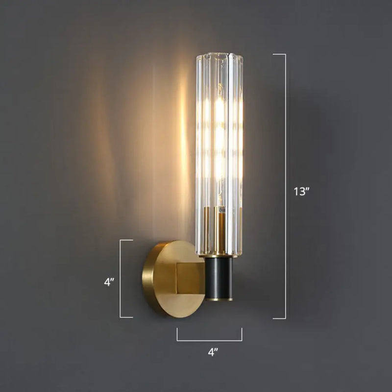DecorBites™ Minimalist Crystal Prism Tubular Wall Light Sconce - Brass Finish for Bedroom