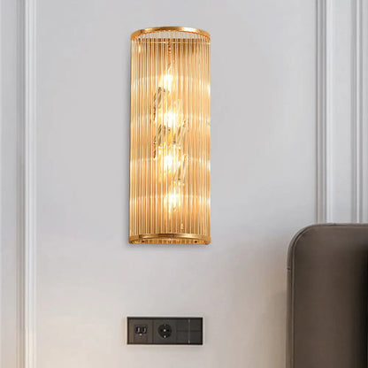 DecorBites™ Minimalist Cylinder Wall Mount Crystal Rod Sconce - 4-Light Hallway Lighting in Gold