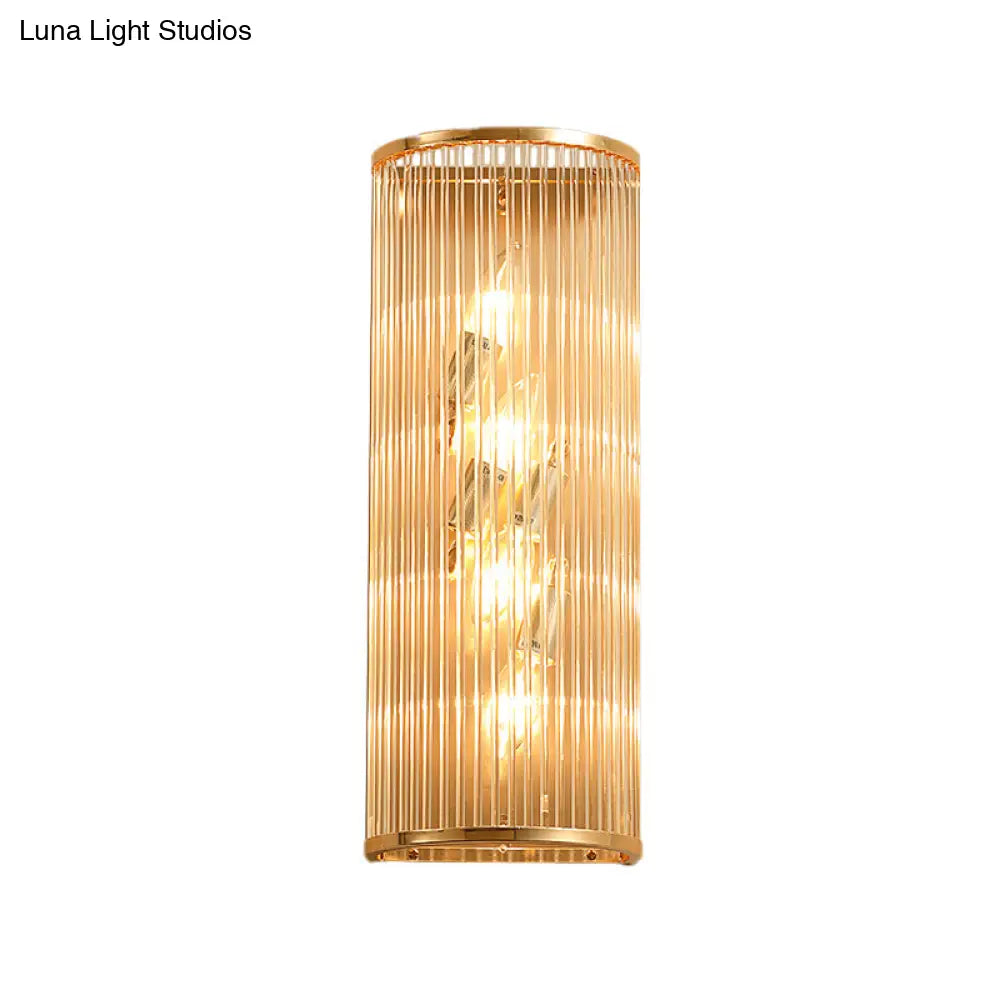 DecorBites™ Minimalist Cylinder Wall Mount Crystal Rod Sconce - 4-Light Hallway Lighting in Gold