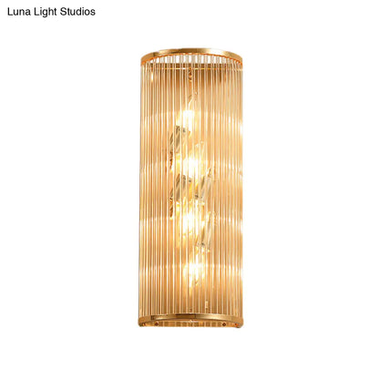 DecorBites™ Minimalist Cylinder Wall Mount Crystal Rod Sconce - 4-Light Hallway Lighting in Gold