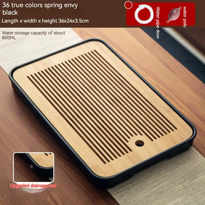 Minimalist dark brown and black bamboo tea tray dining room storage