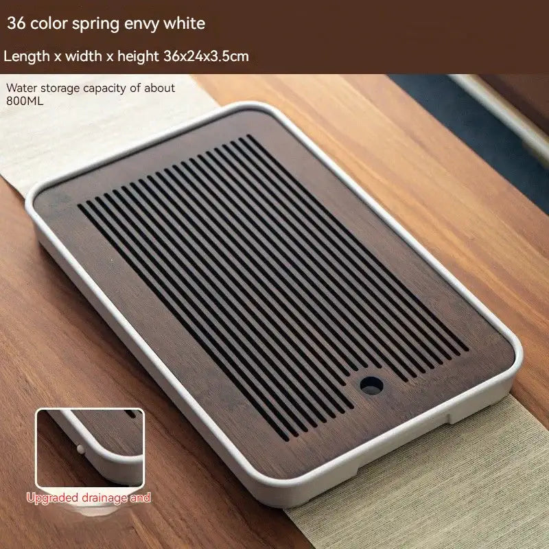 Minimalist dark brown and black bamboo tea tray dining room storage