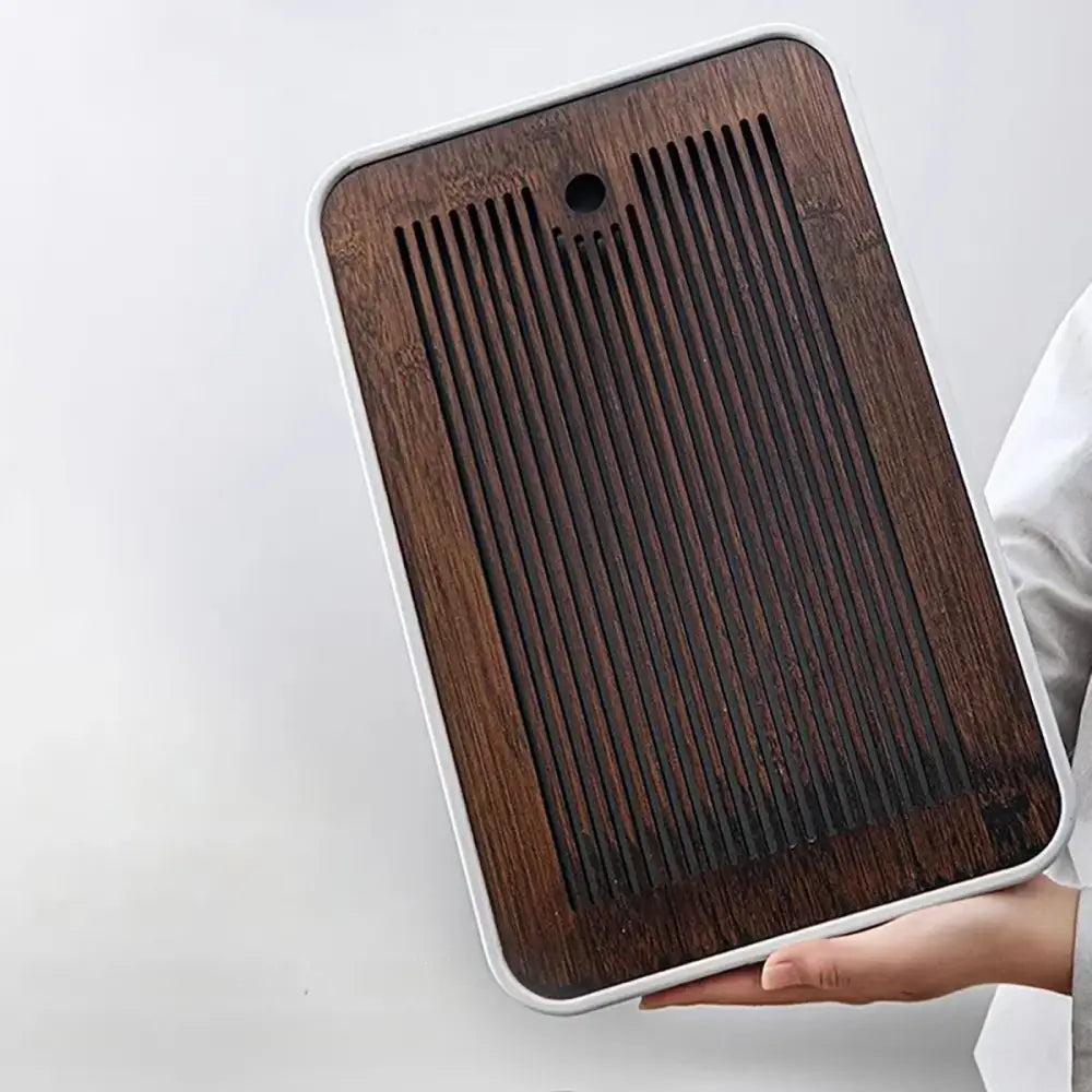 Minimalist dark brown and black bamboo tea tray dining room storage
